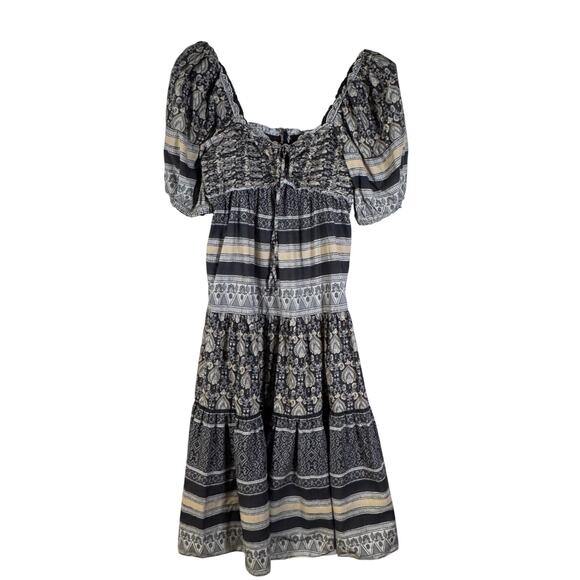 Sea New York Tasha Dress Womens M/L Gray Floral Puff Sleeve Cottagecore Peasant - Picture 2 of 15